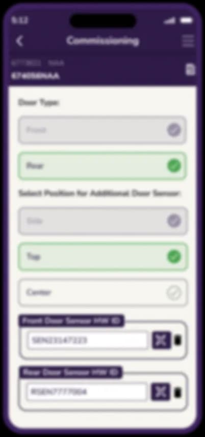 Stylised field service app screen showing a commissioning detail with a progress ring