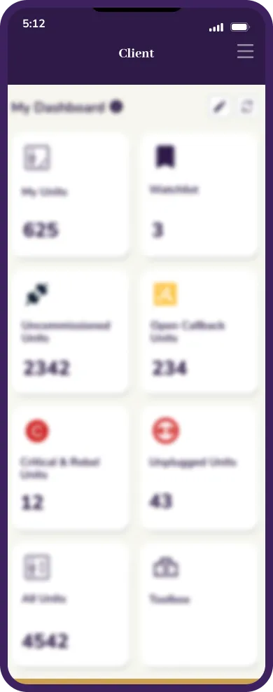 Stylised field service app screen showing a commissioning detail with a progress ring