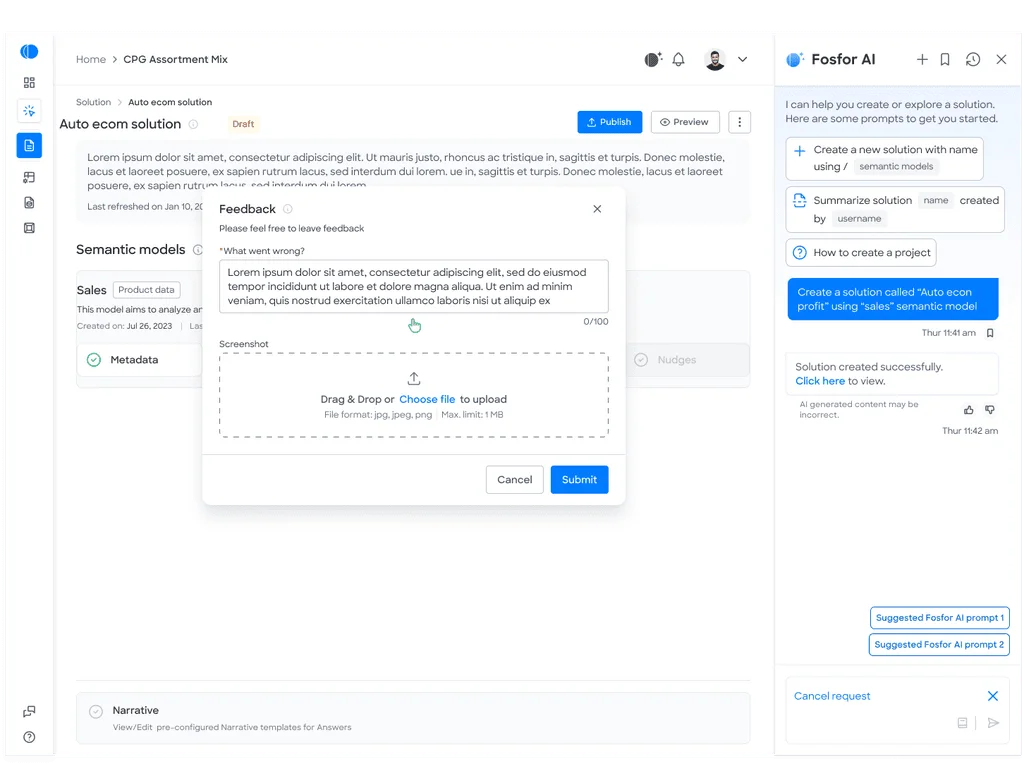 A feedback panel for rating an AI generated solution, part of the companion's review and trust controls